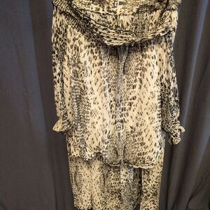 New York & Company Black and White Animal Print Skirt With Matching Shirt